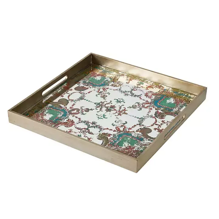 Mirrored Moroccan Pattern Tray with Gold Edges