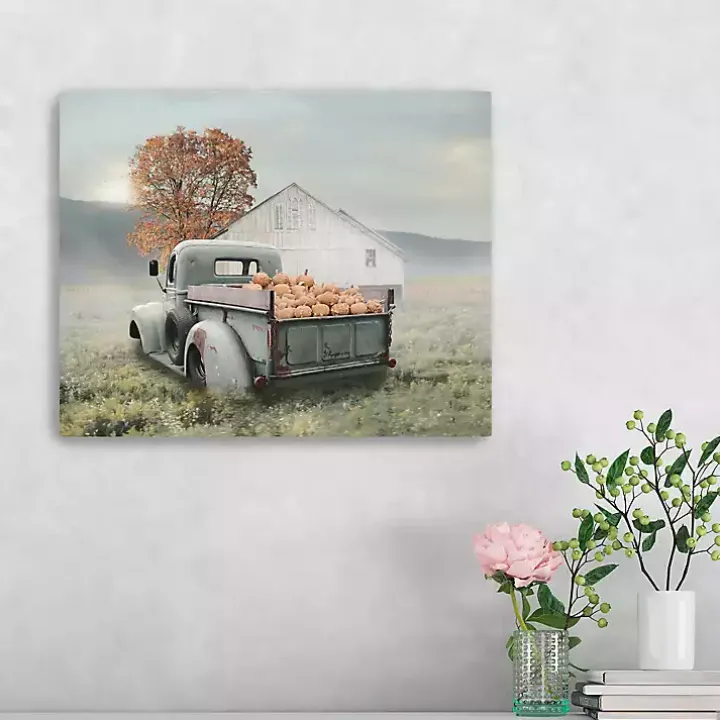 Misty Pumpkin Farm Harvest Canvas Wall Art