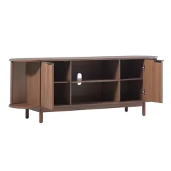 Mocha Brown Wood Reeded Oval TV Stand