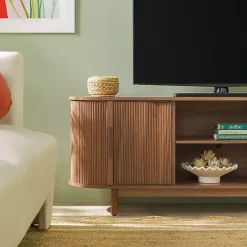 Mocha Brown Wood Reeded Oval TV Stand