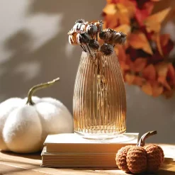 Modern Amber Ribbed Glass Vase