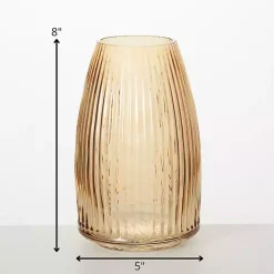 Modern Amber Ribbed Glass Vase