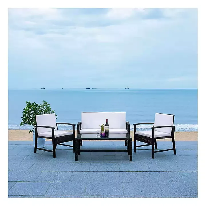Modern Black Wicker 4-pc. Outdoor Living Set