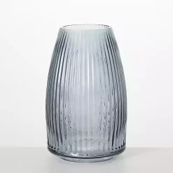 Modern Gray Ribbed Glass Vase