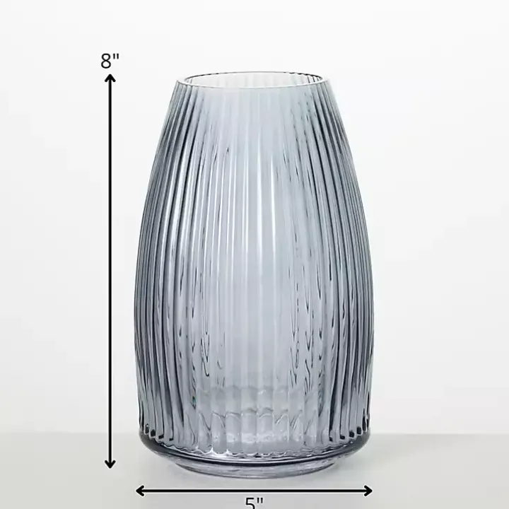 Modern Gray Ribbed Glass Vase