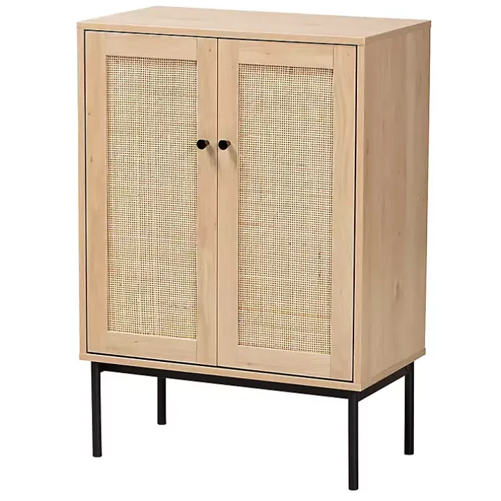 Modern Natural Wood Rattan Cabinet