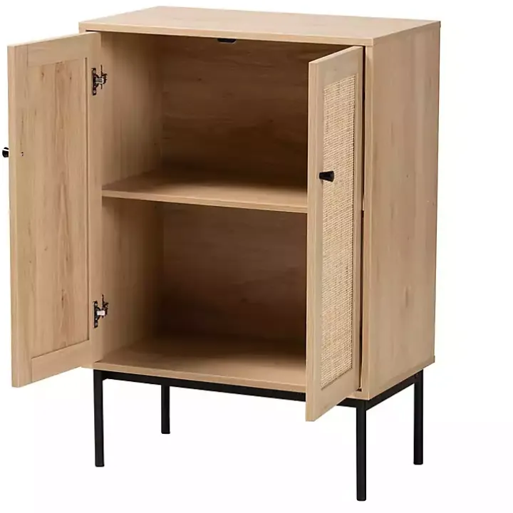 Modern Natural Wood Rattan Cabinet