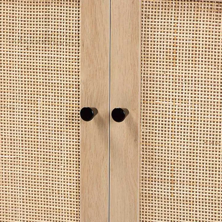 Modern Natural Wood Rattan Cabinet