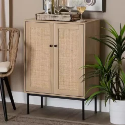 Modern Natural Wood Rattan Cabinet