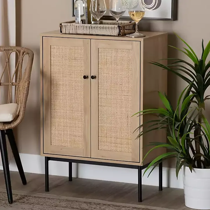 Modern Natural Wood Rattan Cabinet