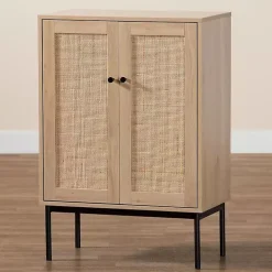 Modern Natural Wood Rattan Cabinet