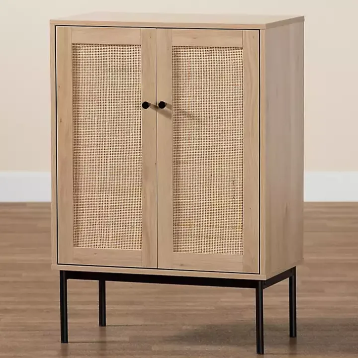 Modern Natural Wood Rattan Cabinet
