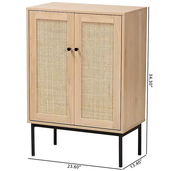 Modern Natural Wood Rattan Cabinet