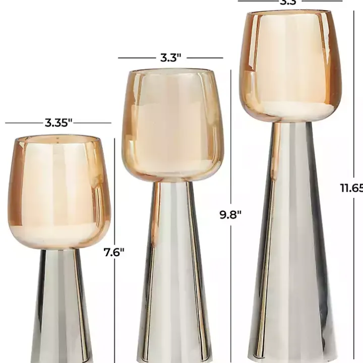 Modern Silver Base Glass 3-pc. Candle Holder Set