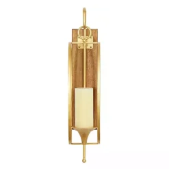 Modern Warm Wood and Gold Sconce