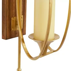 Modern Warm Wood and Gold Sconce