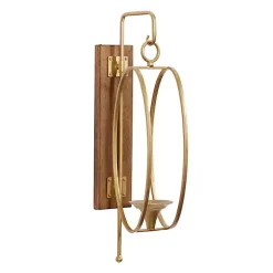 Modern Warm Wood and Gold Sconce