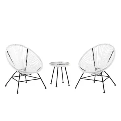 Modern White Wicker 3-pc. Outdoor Patio Set