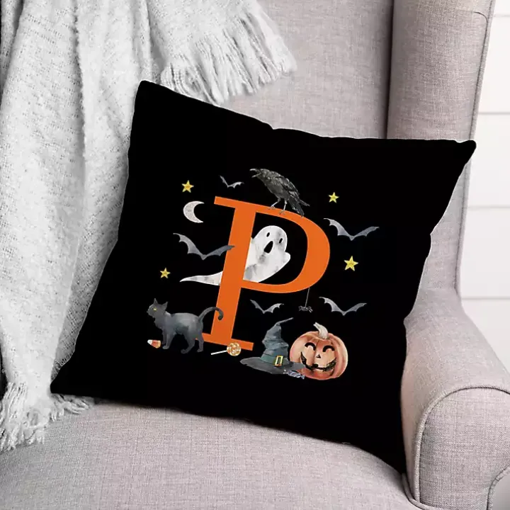 Monogram P Halloween Indoor/Outdoor Pillow