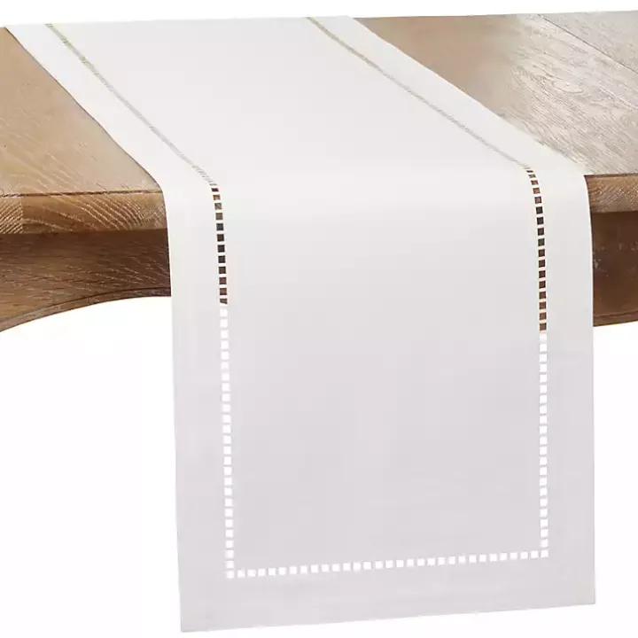 Moonbeam White Hemstitch Border Table Runner