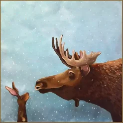Moose and Rabbit Christmas Canvas Wall Plaque