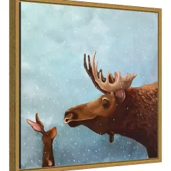 Moose and Rabbit Christmas Canvas Wall Plaque