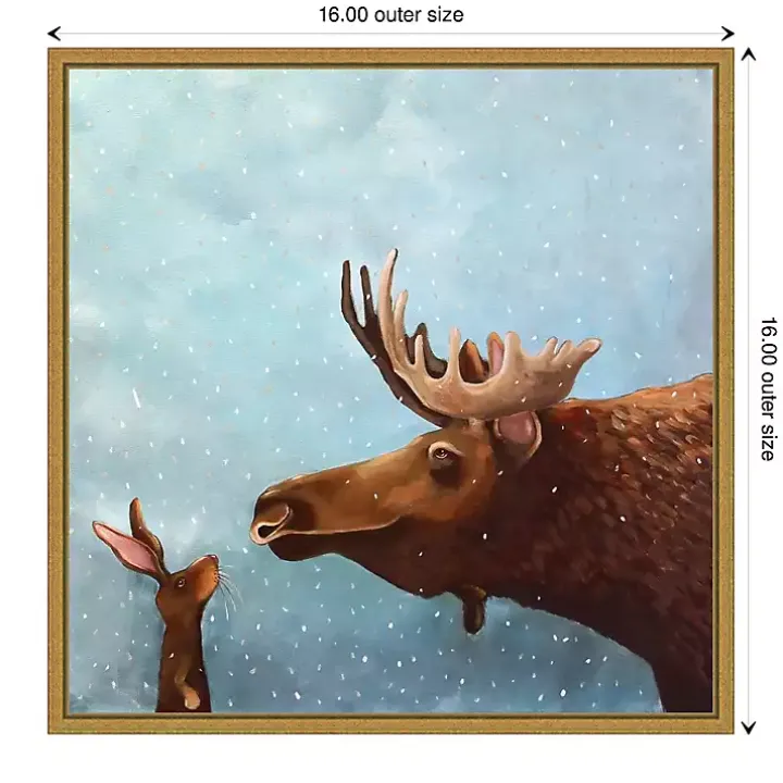 Moose and Rabbit Christmas Canvas Wall Plaque
