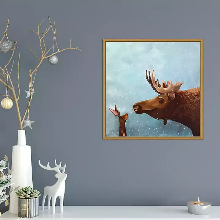Moose and Rabbit Christmas Canvas Wall Plaque