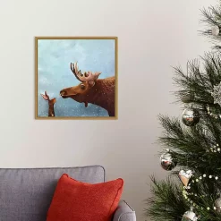 Moose and Rabbit Christmas Canvas Wall Plaque