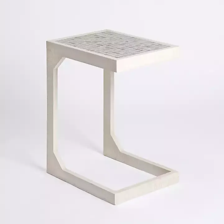 Mosaic Tile White Wood C-Table