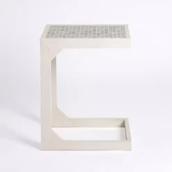 Mosaic Tile White Wood C-Table