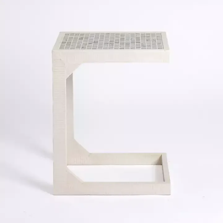Mosaic Tile White Wood C-Table