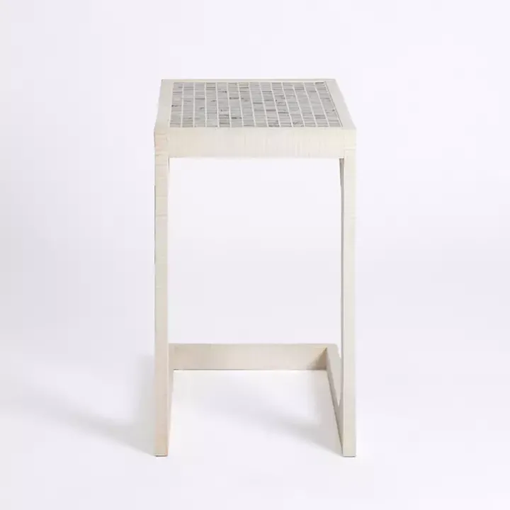 Mosaic Tile White Wood C-Table