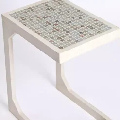 Mosaic Tile White Wood C-Table