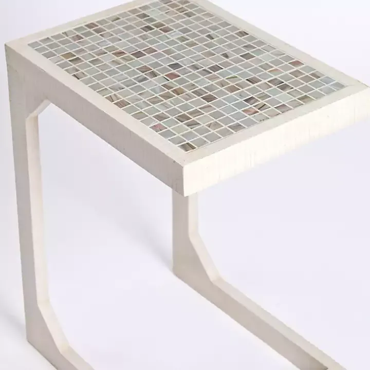 Mosaic Tile White Wood C-Table