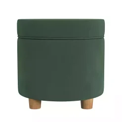 Moss Green Round Velvet Storage Ottoman