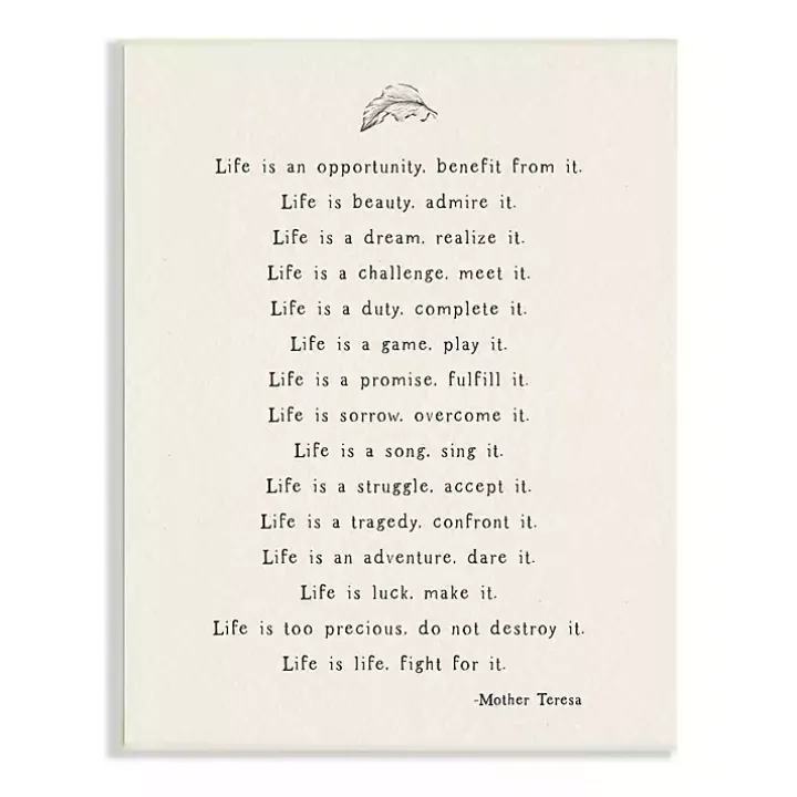 Mother Teresa Life Quote Wall Plaque