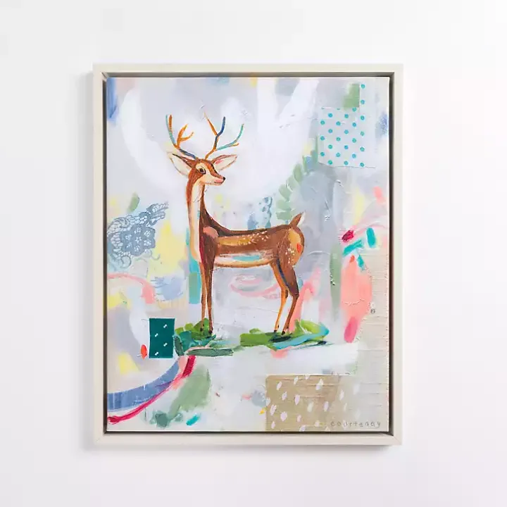 Multicolor Abstract Deer Framed Canvas Art Print
