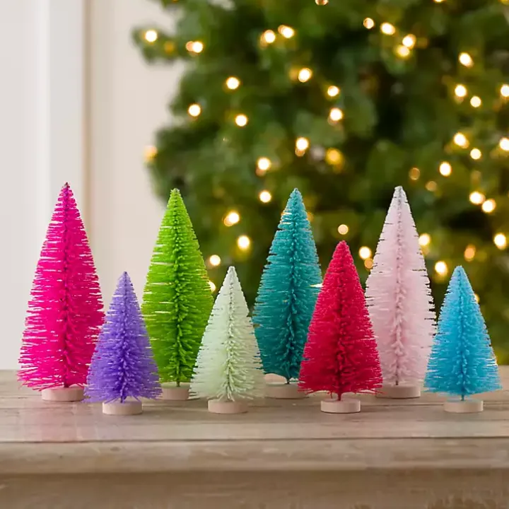 Multicolor Bottle Brush Christmas Trees, Set of 8