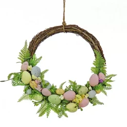 Multicolor Easter Eggs and Fern Wreath