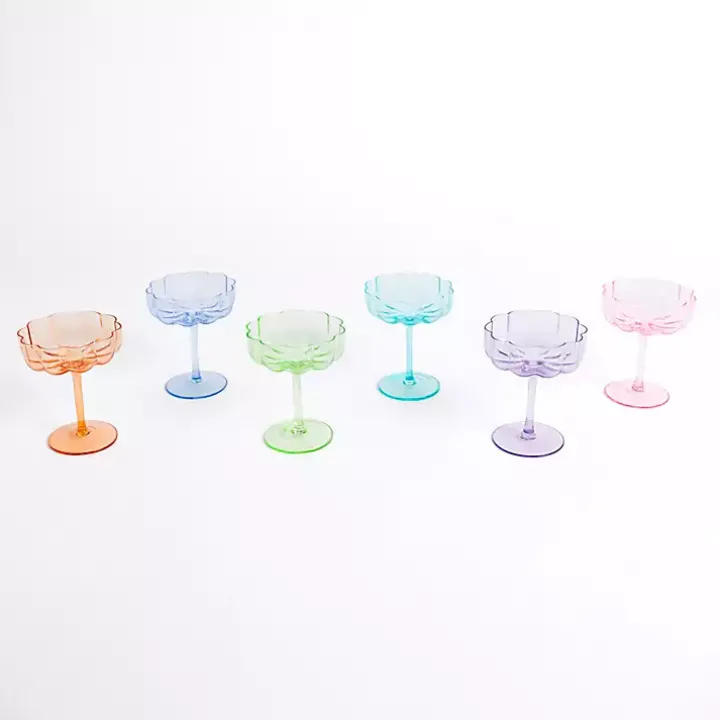 Multicolor Floral Coupe Glasses, Set of 6