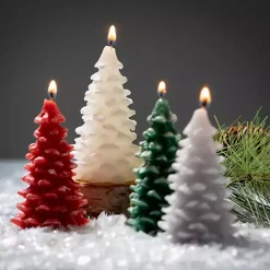 Multicolor Pine Tree Candles, Set of 3