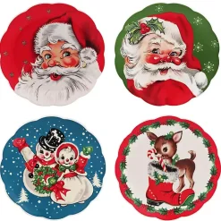 Multicolor Vintage Christmas Plates, Set of 4