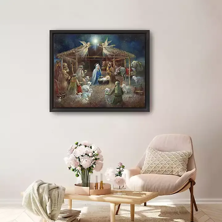 Nativity at Twilight Framed Canvas Art Print