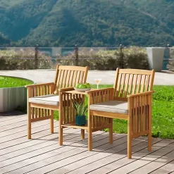 Natural Acacia Wood Ivory Cushion 3-pc. Patio Set