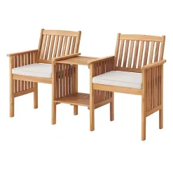 Natural Acacia Wood Ivory Cushion 3-pc. Patio Set