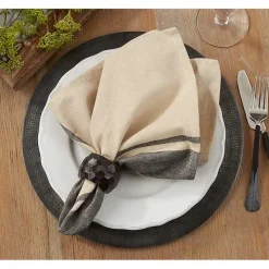 Natural and Black Banded Cotton Napkins, Set of 4