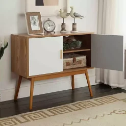 Natural and White Reversible Doors Cabinet