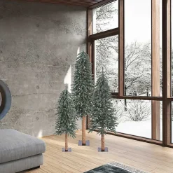 Natural Bark Alpine Christmas Trees, Set of 3