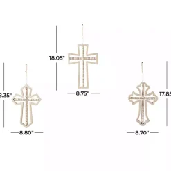 Natural Beaded Wood Cross Wall Plaques, Set of 3